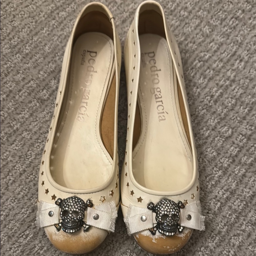 Pedro Garcia Cream Flats with Embellished Toe